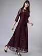 Women Maroon Self Design Maxi Dress