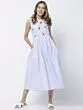Women Blue & White Solid Midi Dress