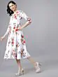 Women Off-White & Pink Floral Print Fit and Flare Dress