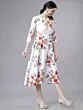 Women Off-White & Pink Floral Print Fit and Flare Dress