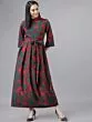 Women Teal & Red Floral Print Maxi Dress