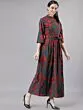 Women Teal & Red Floral Print Maxi Dress