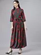 Women Teal & Red Floral Print Maxi Dress