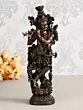 Brown Polyresin and Bronze Decorative Ethnic Carved Dancing Lord Krishna Playing Flute Figurine