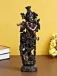 Brown Polyresin and Bronze Decorative Ethnic Carved Dancing Lord Krishna Playing Flute Figurine
