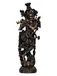 Brown Polyresin and Bronze Decorative Ethnic Carved Dancing Lord Krishna Playing Flute Figurine