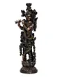 Brown Polyresin and Bronze Decorative Ethnic Carved Dancing Lord Krishna Playing Flute Figurine