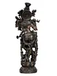 Brown Polyresin and Bronze Decorative Ethnic Carved Dancing Lord Krishna Playing Flute Figurine