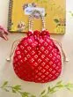 Women Red Chikan Embroidered Sequence Potli Bag