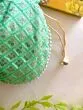 Women Green Chikan Embroidered Sequence Potli Bag
