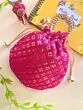 Women Pink Chikan Embroidered Sequence Potli Bag