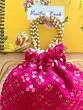 Women Pink Chikan Embroidered Sequence Potli Bag