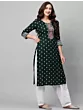 Women Printed Viscose Rayon Embroidered Straight Kurta (Green)