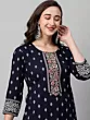 Women Printed Viscose Rayon Embroidered Straight Kurta  (Blue)