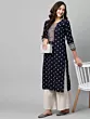 Women Printed Viscose Rayon Embroidered Straight Kurta  (Blue)