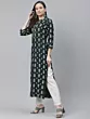 Women Printed Viscose Rayon A-line Kurta (Green)