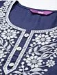 Women Embroidered Cotton Blend Straight Kurta (Blue)