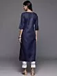 Women Embroidered Cotton Blend Straight Kurta (Blue)