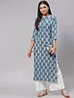 Women Floral Print Pure Cotton Straight Kurta  (Grey, White)