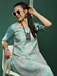 Cream & Blue Floral Print Kurta With Palazzo