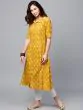 Mustard Yellow Printed Button Down A-Line Kurta