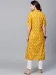Mustard Yellow Printed Button Down A-Line Kurta