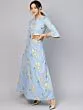 Blue Gold Print Lehenga With Top