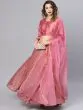 Pink Checked Lehenga With Choli & Dupatta