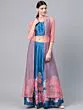 Blue & Pink Floral Print Ready To Wear Lehenga Choli With Ethnic Laye