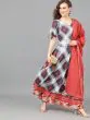 Red & Blue Checks Printed Lehenga Choli With Solid Dupatta