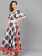 Red & Blue Checks Printed Lehenga Choli With Solid Dupatta