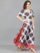 Red & Blue Checks Printed Lehenga Choli With Solid Dupatta