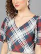 Red & Blue Checks Printed Lehenga Choli With Solid Dupatta