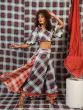 Red & Blue Checks Printed Lehenga Choli With Solid Dupatta