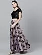 Purple & Black Flock Printed Lehenga Choli With Net Dupatta