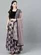 Purple & Black Flock Printed Lehenga Choli With Net Dupatta