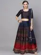 Navy Blue & Red Digital Print Lehenga Choli With Solid Dupatta