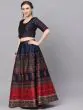 Navy Blue & Red Digital Print Lehenga Choli With Solid Dupatta