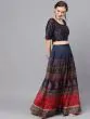 Navy Blue & Red Digital Print Lehenga Choli With Solid Dupatta