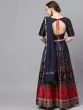 Navy Blue & Red Digital Print Lehenga Choli With Solid Dupatta
