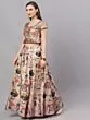 Cream & Red Floral Digital Print Lehenga Choli With Dupatta