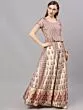 Cream & Red Floral Digital Print Lehenga Choli With Dupatta
