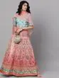 Peach Digital Print Zari Work Lehenga Choli With Organza Dupatta