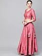 Pink Self Designed Kali Lehenga With Choli And Dupatta