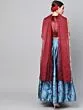 Blue Self Designed Kali Lehenga With Velvet Blouse And Dupatta