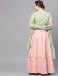 Peach & Green Mirror Work Lehenga Choli With Dupatta