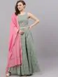 Green & Pink Gold Printed Lehenga Choli With Solid Dupatta