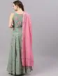 Green & Pink Gold Printed Lehenga Choli With Solid Dupatta