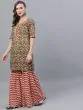 Green Kalamkari Floral Printed Kurta With Zig-Zag Sharara & Dupatta Set