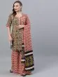 Green Kalamkari Floral Printed Kurta With Zig-Zag Sharara & Dupatta Set